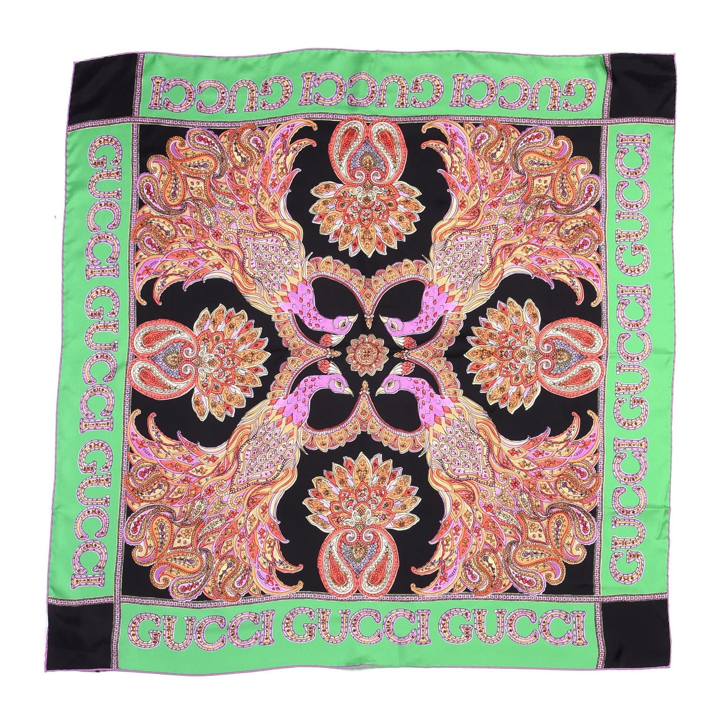 Silk Peacock Square Scarf Black