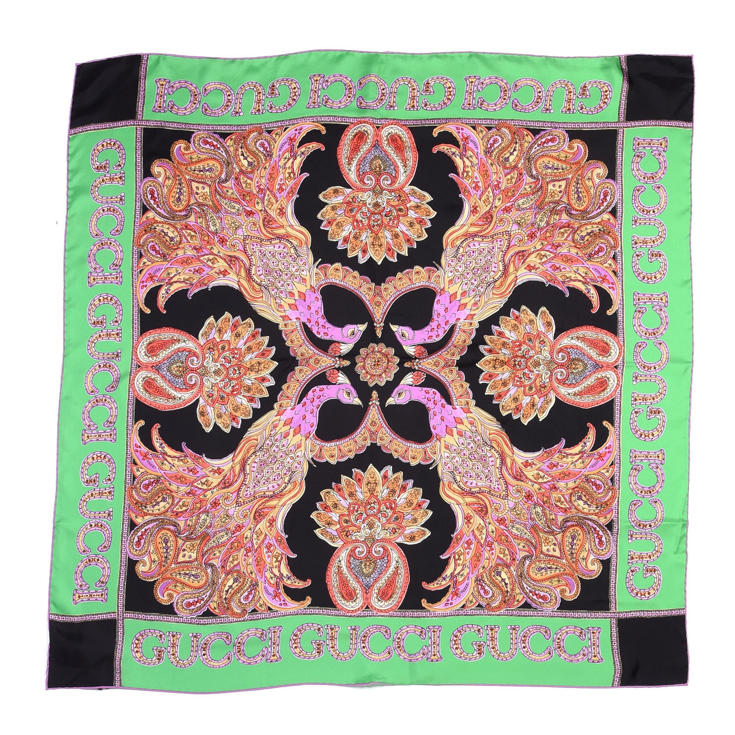 Gucci Silk Peacock Square Scarf Black 1 of 3