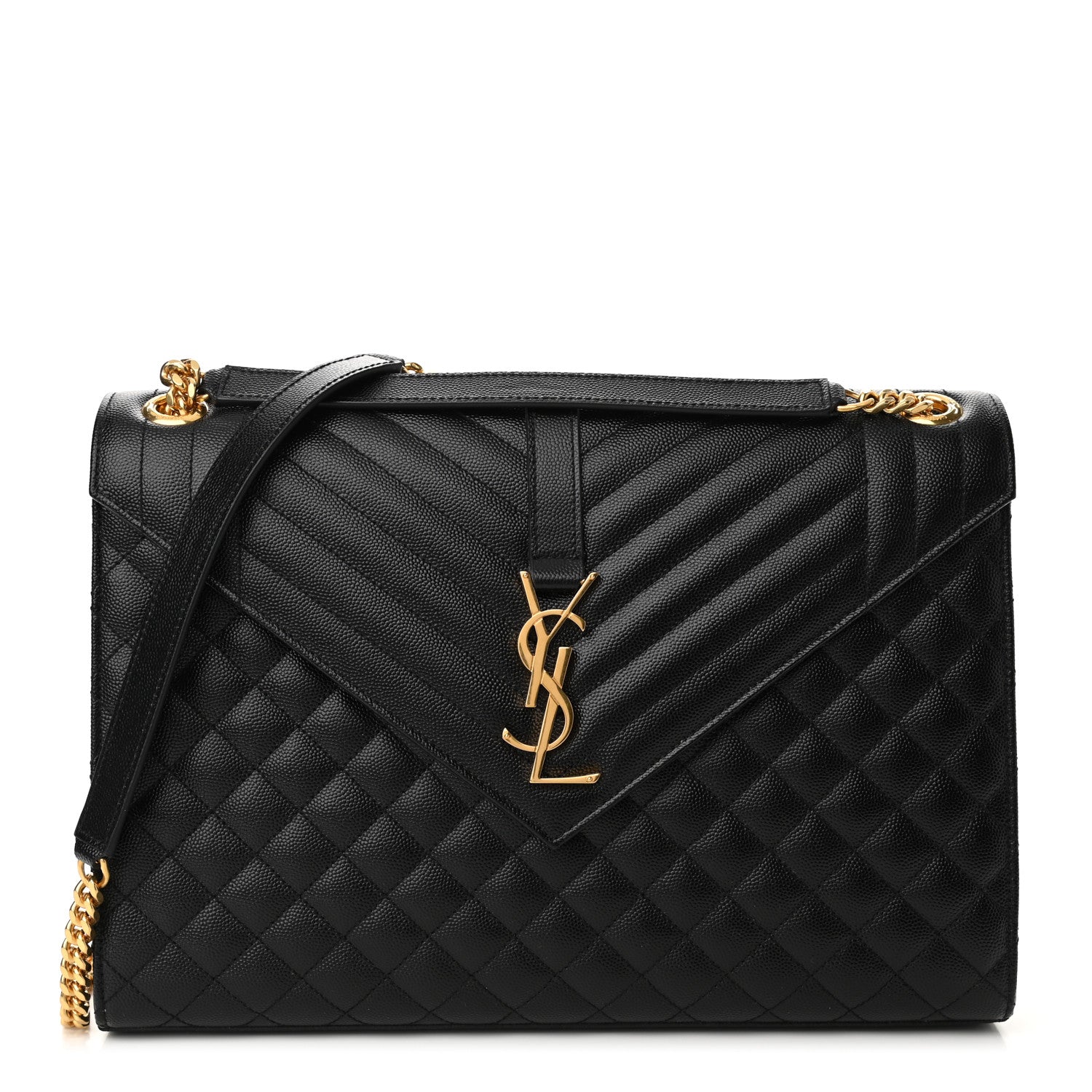 Saint Laurent Grain De Poudre Textured Mixed Matelasse Large Triquilt Monogram Satchel Black 1 of 9