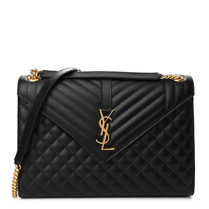 Saint Laurent Grain De Poudre Textured Mixed Matelasse Large Triquilt Monogram Satchel Black 1 of 9