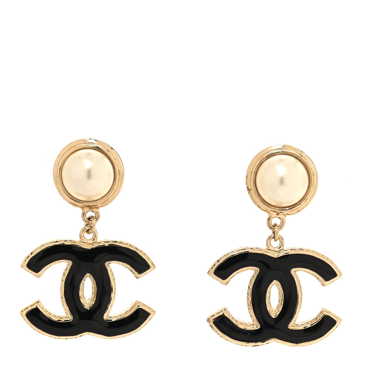 Pearl Enamel CC Drop Earrings Black