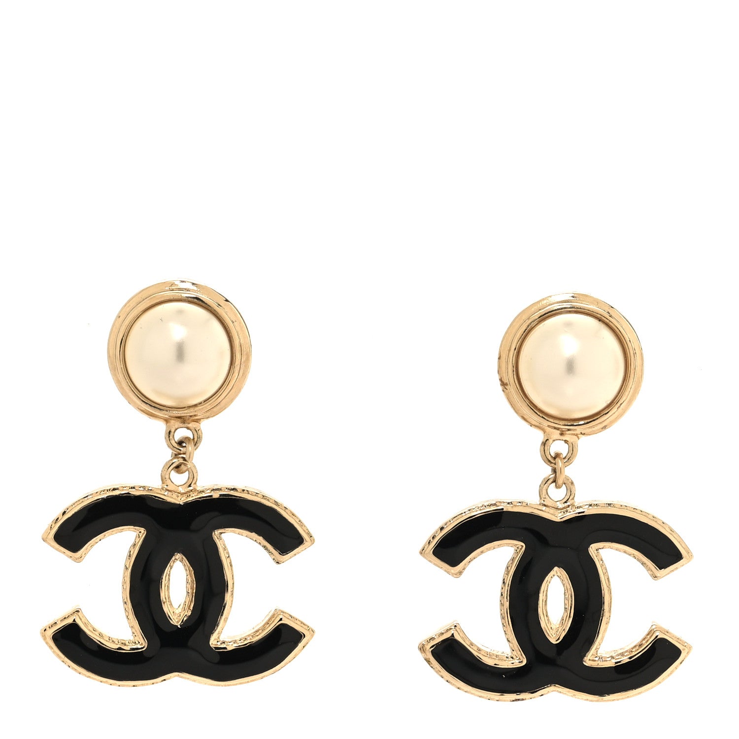 Chanel Pearl Enamel CC Drop Earrings Black 1 of 5