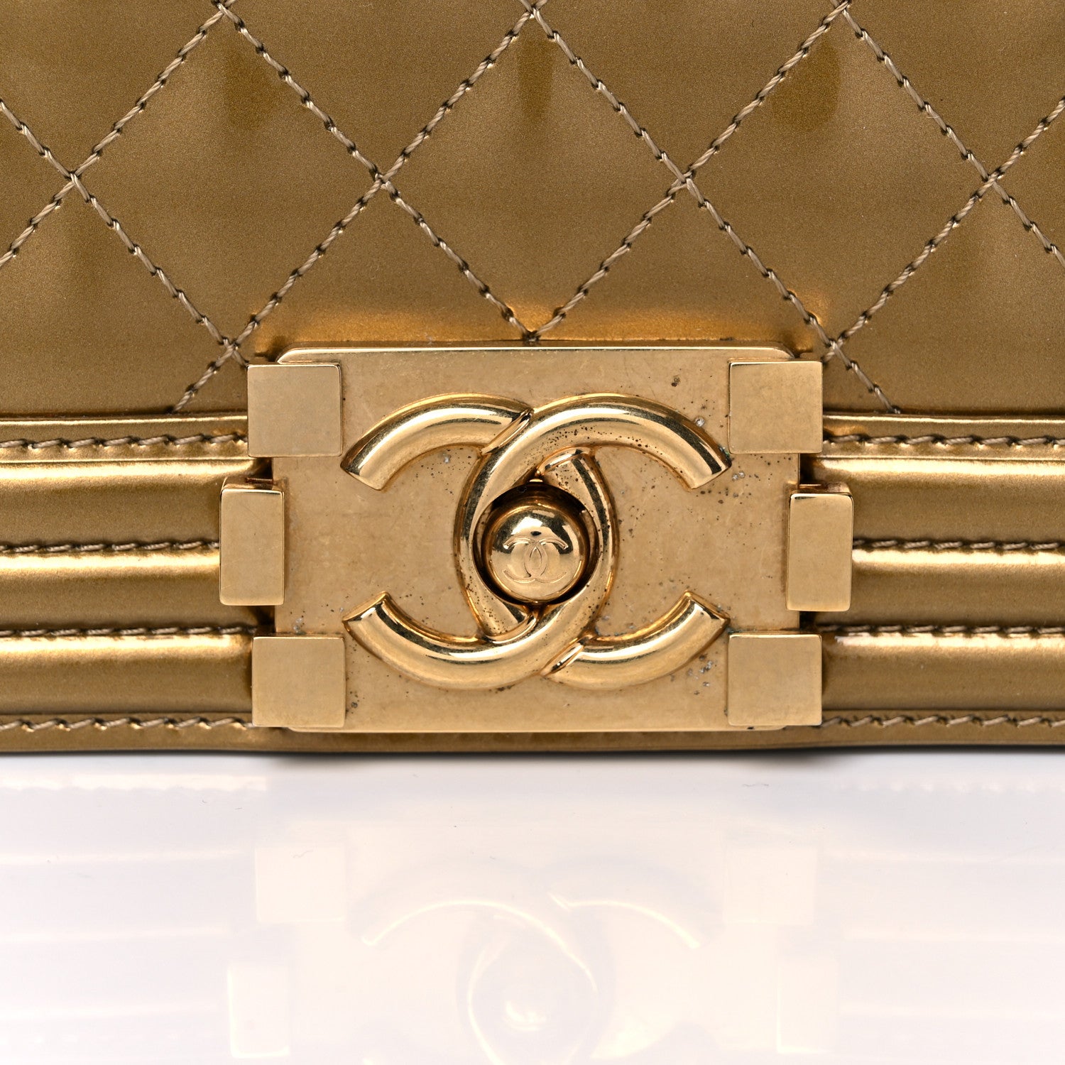 Chanel Metallic Patent Calfskin Quilted Medium Boy Flap Gold 12 of 19