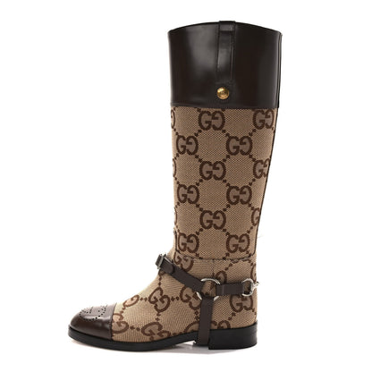 Gucci Monogram Jumbo GG Cordovan Lux Zelda Harness Riding Boots 36.5 Camel Ebony New Acero 1 of 8