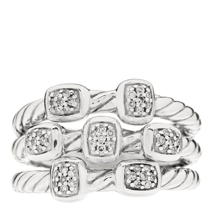 David Yurman Sterling Silver Diamond Confetti 3 Row Ring 48 4.5 1 of 3