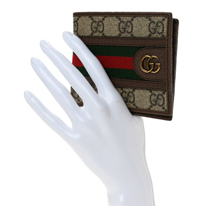 Gucci GG Supreme Monogram Web Mens Ophidia Bi-Fold Coin Wallet Beige New Acero 2 of 10