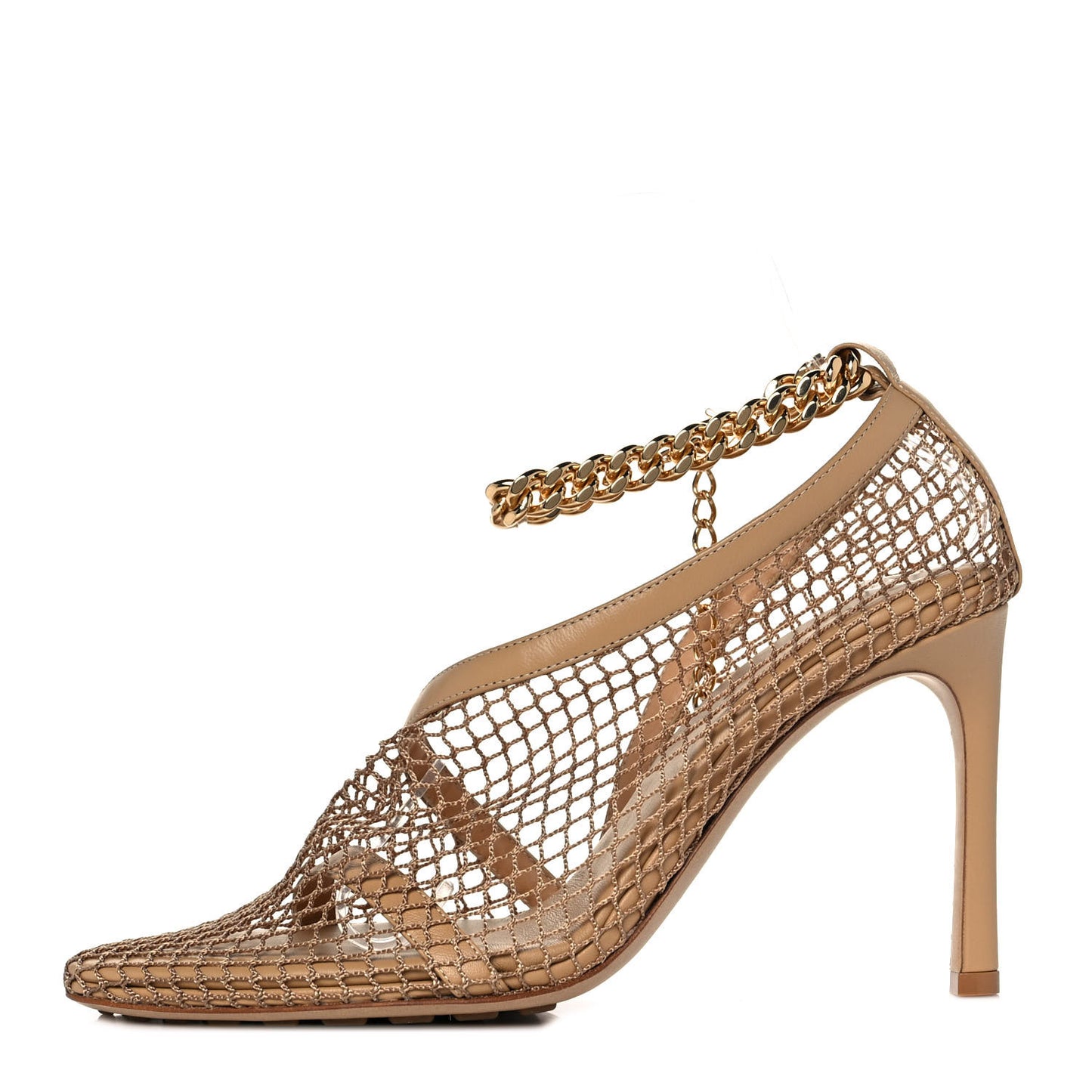 Mesh Nappa Chunky Chain Sandals 38 Beige Pony
