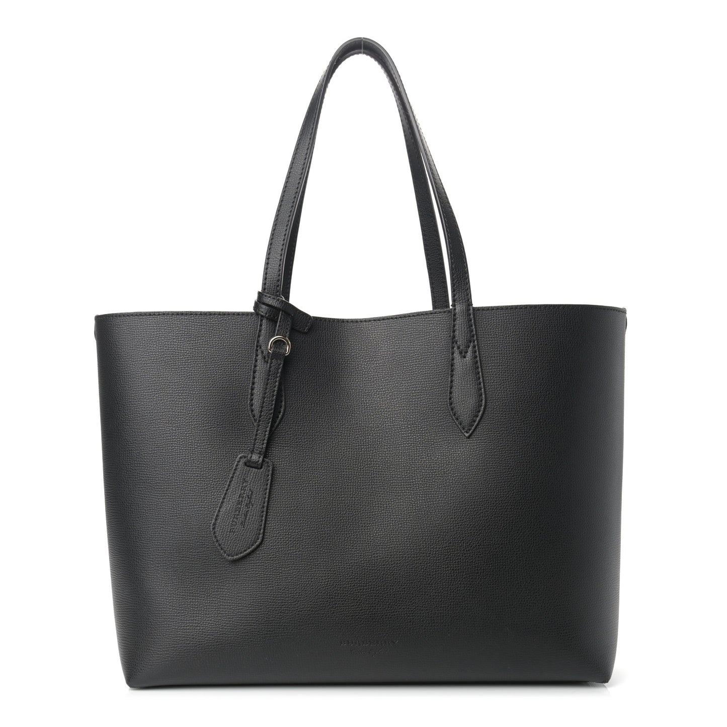 Grainy Calfskin Haymarket Check Medium Reversible Tote Black