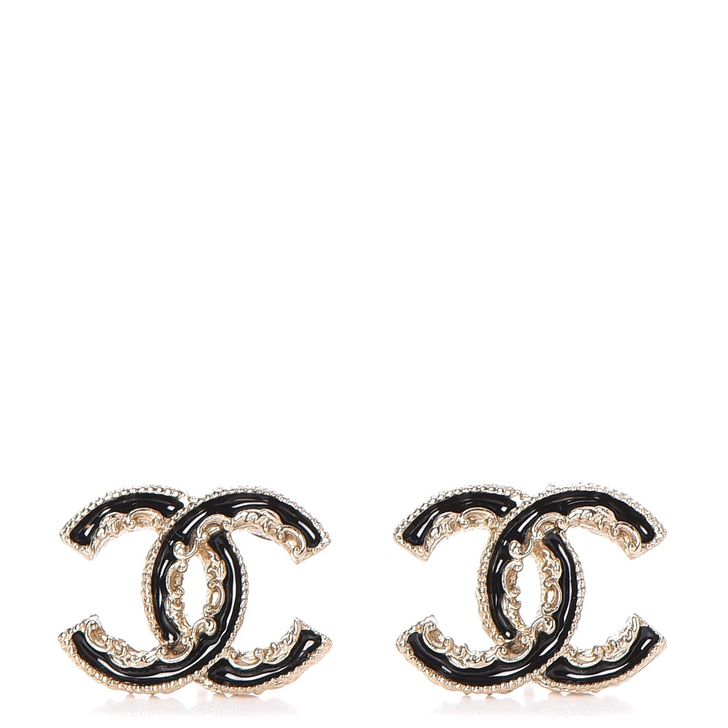 Enamel CC Baroque Earrings Black Gold