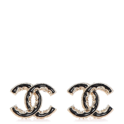 Chanel Enamel CC Baroque Earrings Black Gold 1 of 7