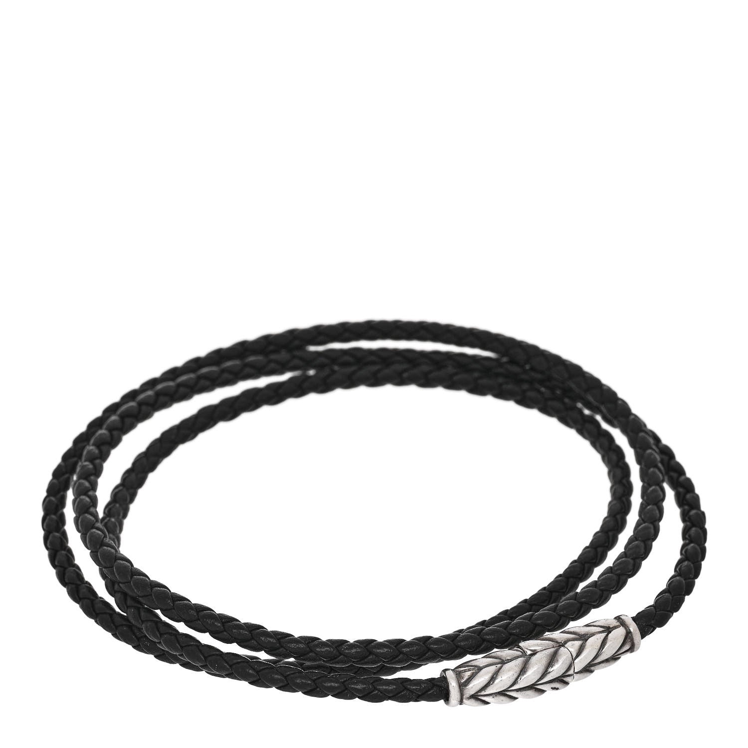 David Yurman Sterling Silver Leather Mens Chevron Triple-Wrap Bracelet Black 1 of 4