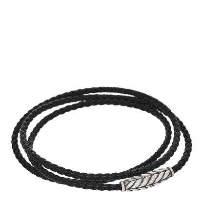 David Yurman Sterling Silver Leather Mens Chevron Triple-Wrap Bracelet Black 1 of 4