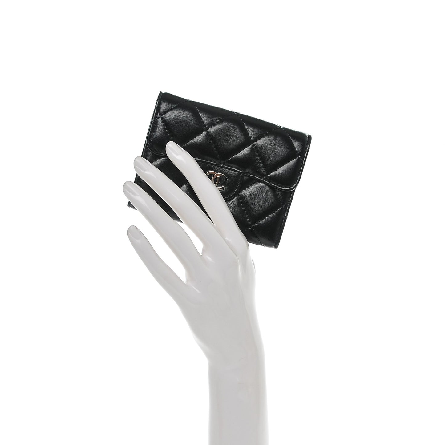 Lambskin Quilted Flap Card Holder Wallet Black