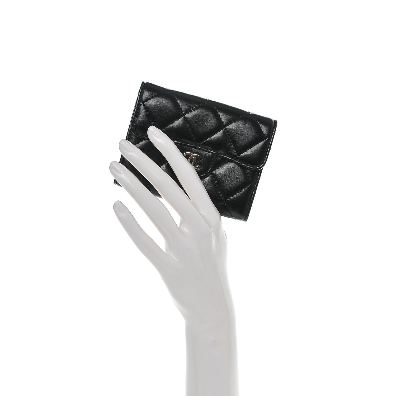 Chanel Lambskin Quilted Flap Card Holder Wallet Black 2 of 8