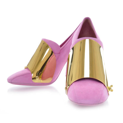 Saint Laurent Suede Shield Loafer Pumps 41 Pink 1 of 7