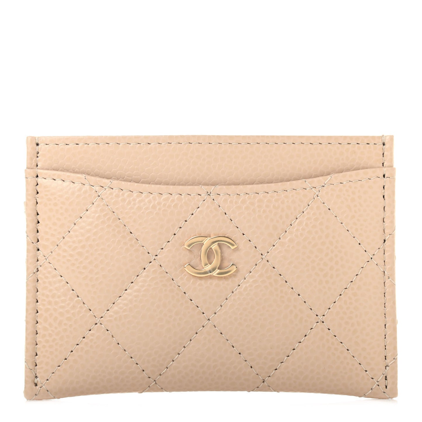 Caviar Quilted Card Holder Beige