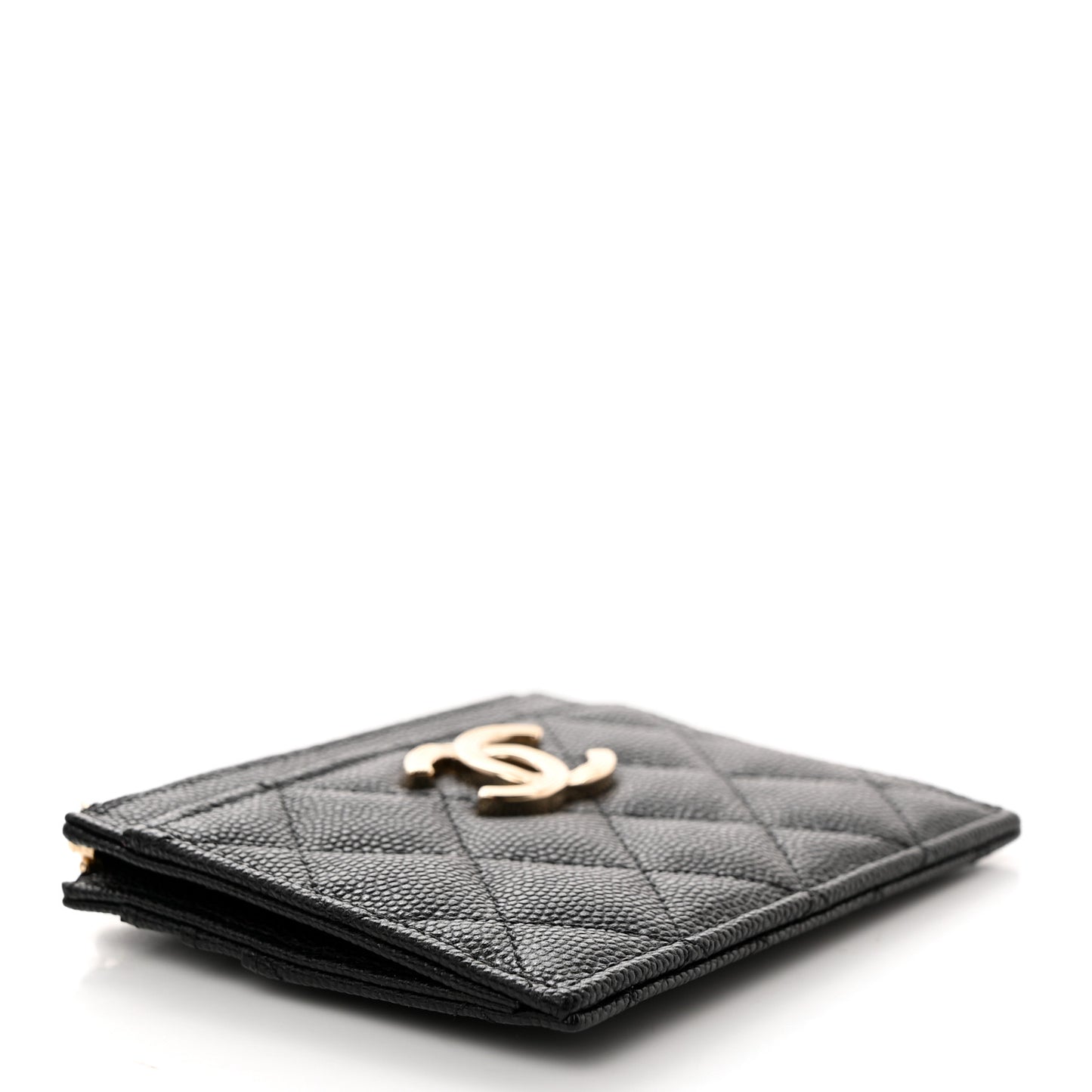 Caviar Quilted Striated Zip Card Holder Wallet Black