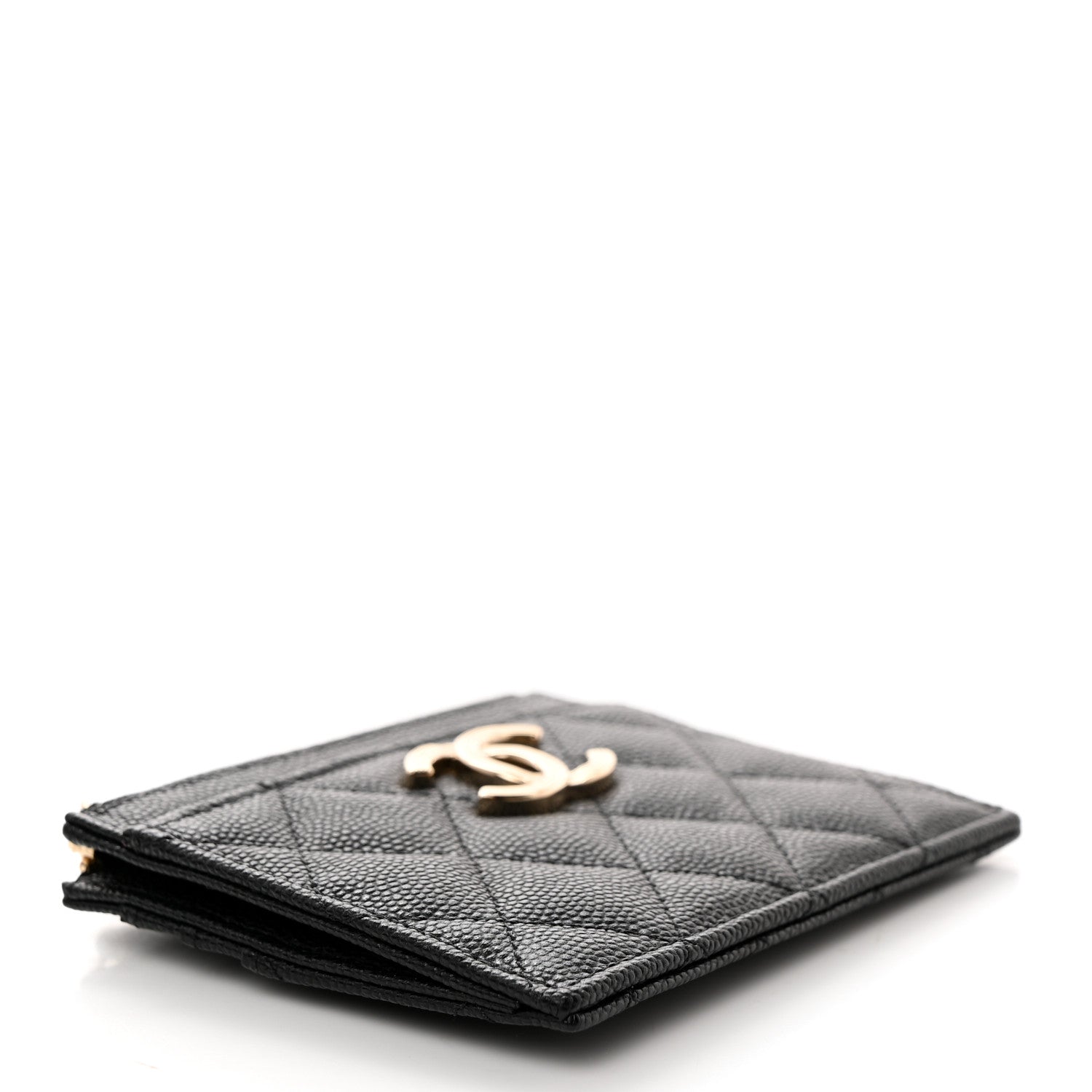 Chanel Caviar Quilted Striated Zip Card Holder Wallet Black 4 of 8