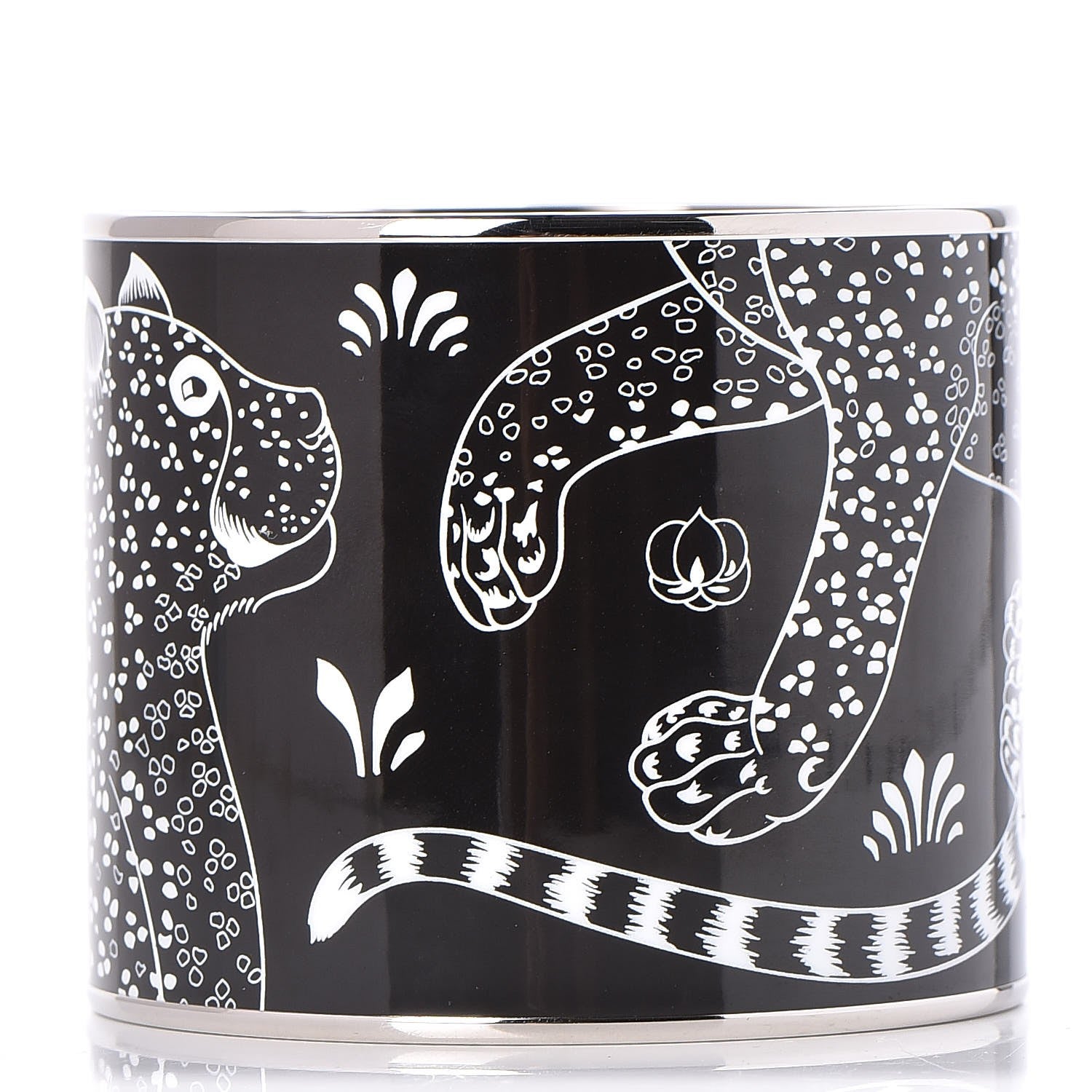 Hermes Enamel Printed Mega Wide Les Leopards Positif Negatif Bracelet 65 Black 1 of 8