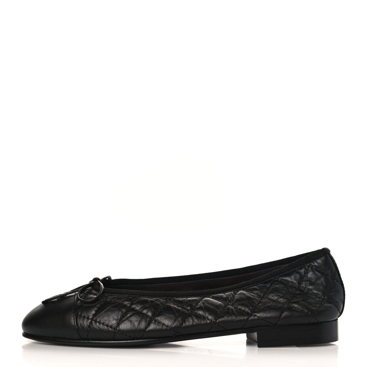Aged Calfskin Quilted CC Cap Toe Ballerina Flats 35 Black