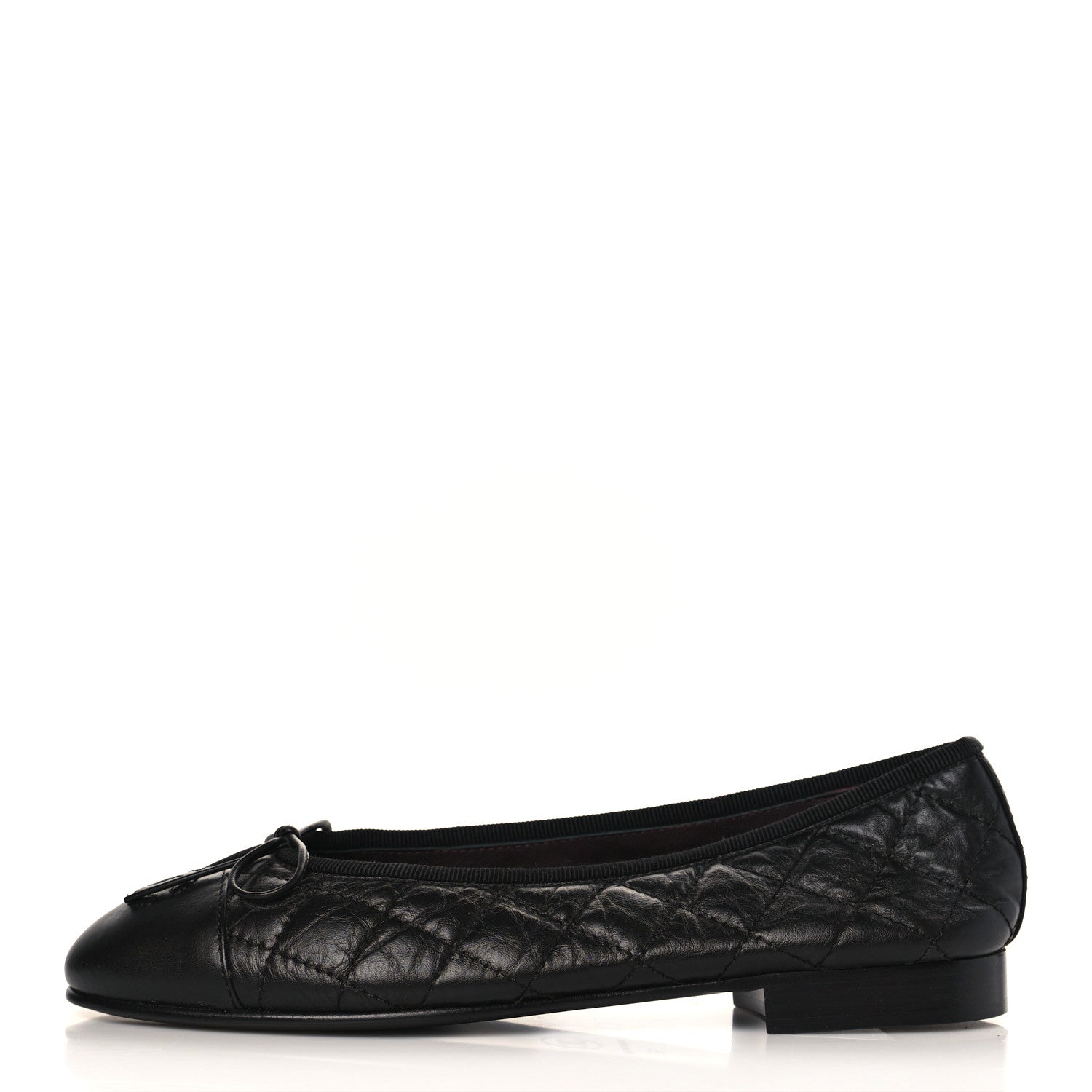 Chanel Aged Calfskin Quilted CC Cap Toe Ballerina Flats 35 Black 1 of 8