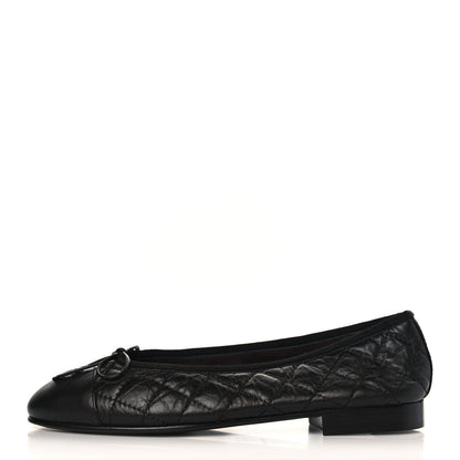 Chanel Aged Calfskin Quilted CC Cap Toe Ballerina Flats 35 Black 1 of 8