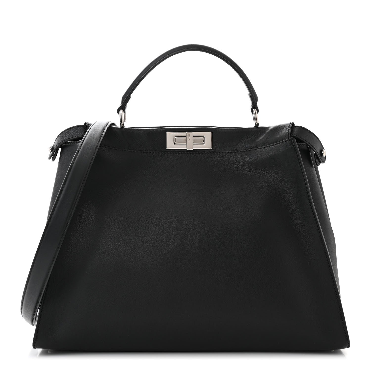 Fendi Vitello Dolce Marmol Patent Crocodile Trapuntata Large Peekaboo Iconic Satchel Black Fumo 1 of 11