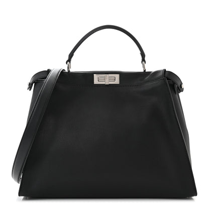 Fendi Vitello Dolce Marmol Patent Crocodile Trapuntata Large Peekaboo Iconic Satchel Black Fumo 1 of 11