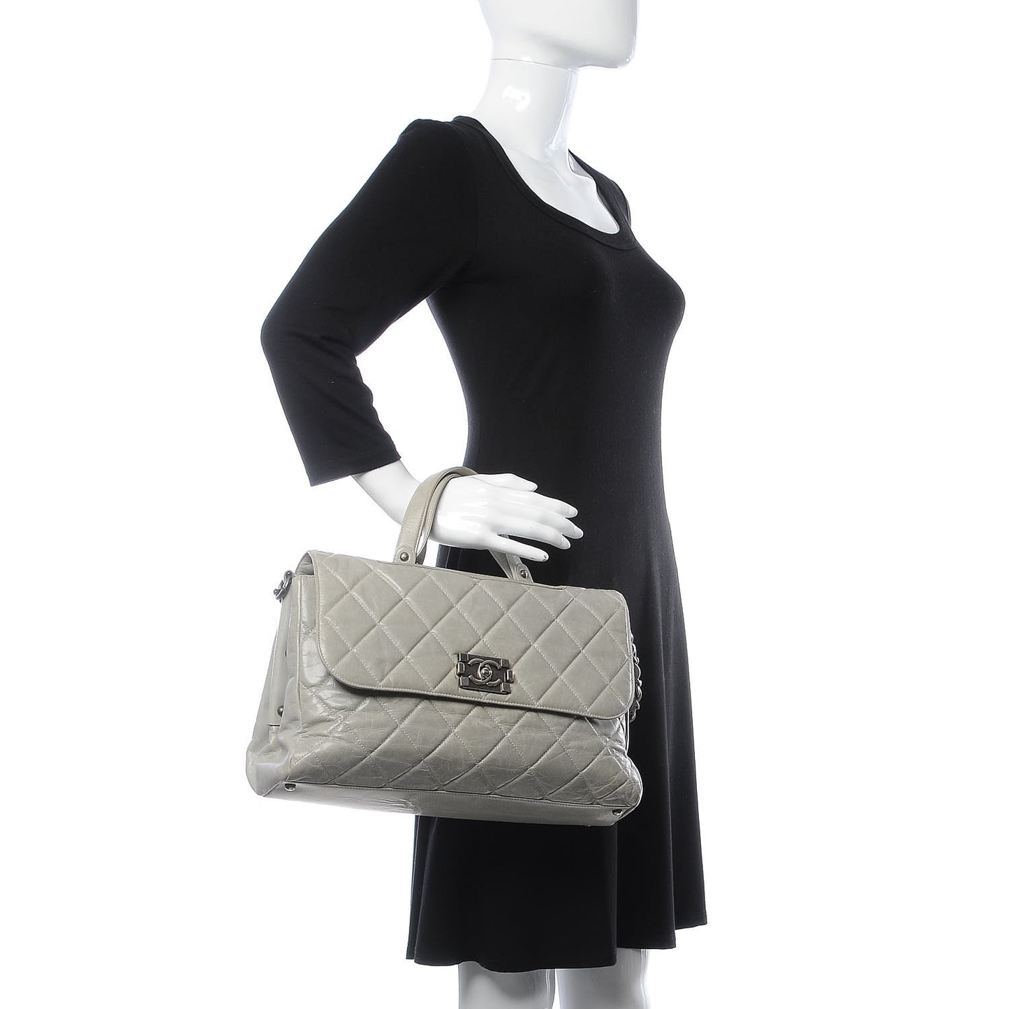 Glazed Calfskin Boy Satchel Flap Light Grey