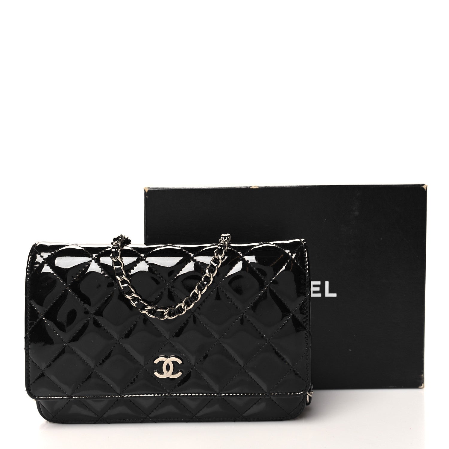 Chanel Patent Quilted Wallet On Chain WOC Black 12 of 12