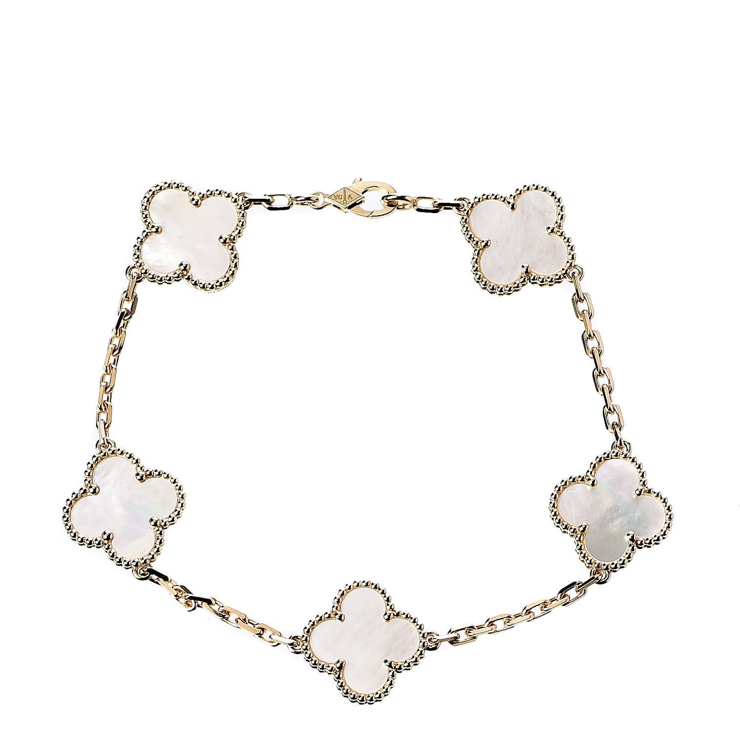 18K Yellow Gold Mother of Pearl 5 Motifs Vintage Alhambra Bracelet