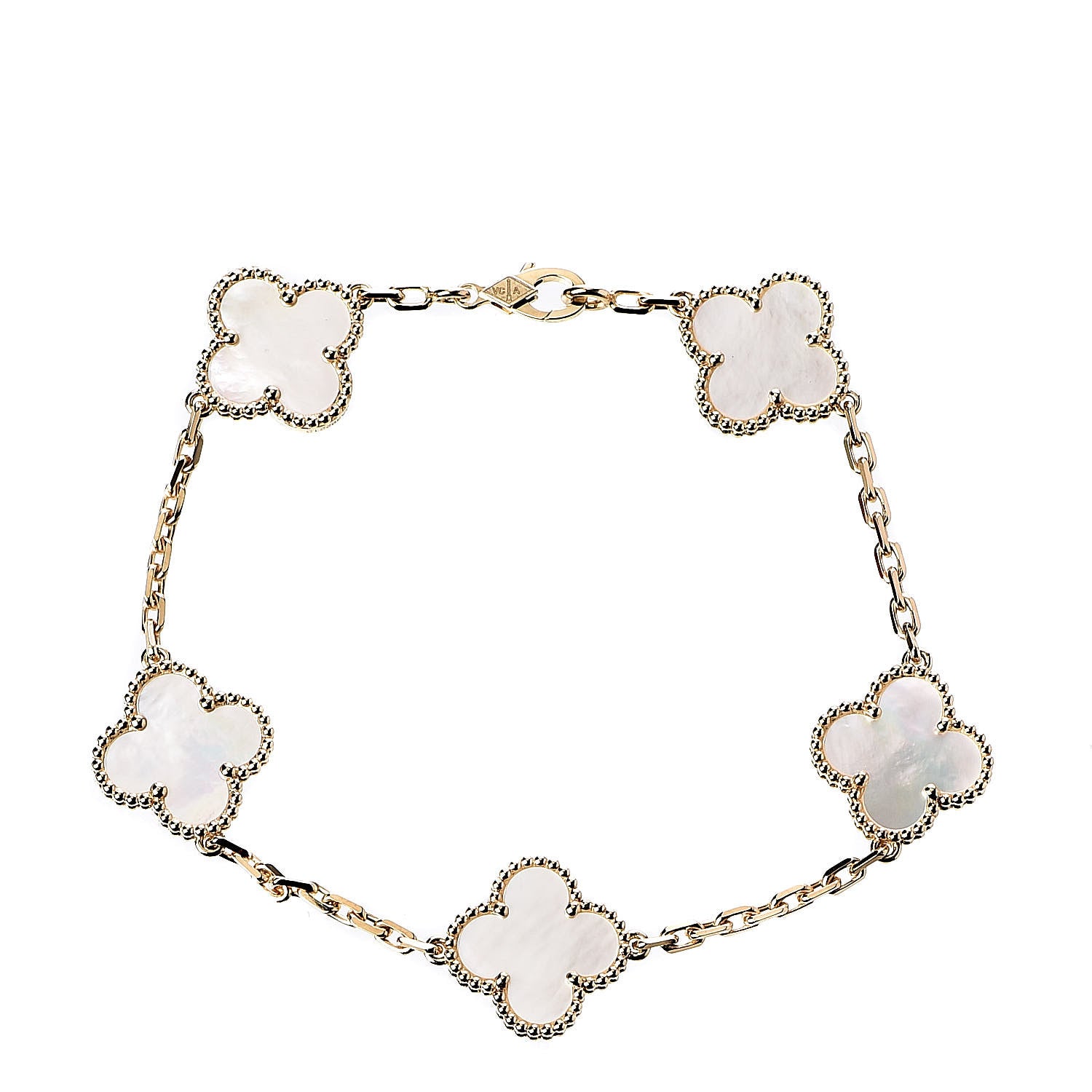 Van Cleef & Arpels 18K Yellow Gold Mother of Pearl 5 Motifs Vintage Alhambra Bracelet 1 of 5