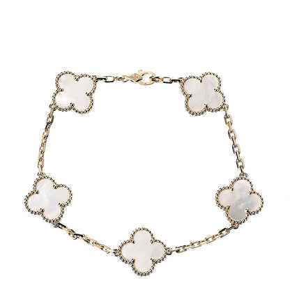 Van Cleef & Arpels 18K Yellow Gold Mother of Pearl 5 Motifs Vintage Alhambra Bracelet 1 of 5