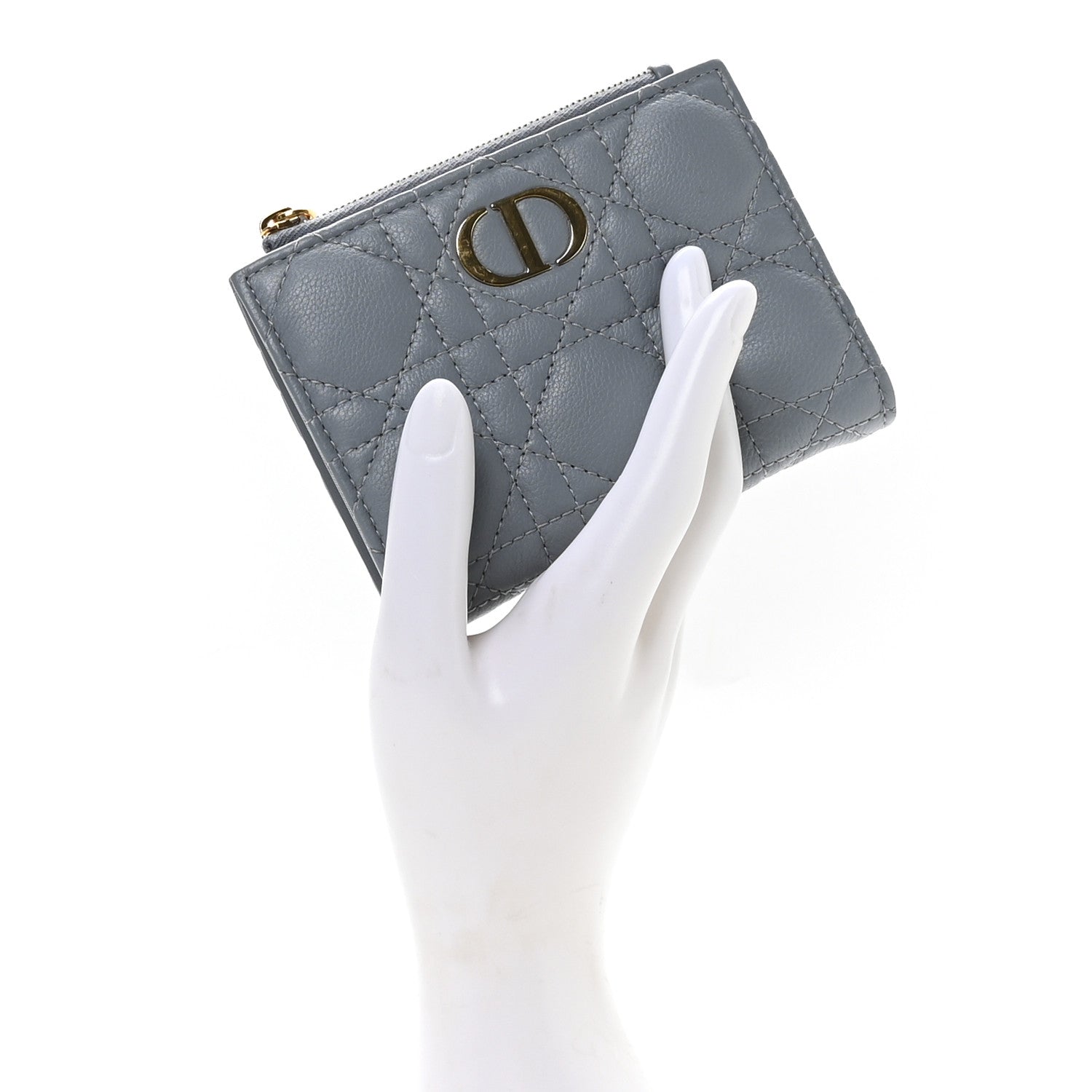 Christian Dior Grained Calfskin Supple Cannage Caro Dahlia Wallet Cloud Blue 2 of 8