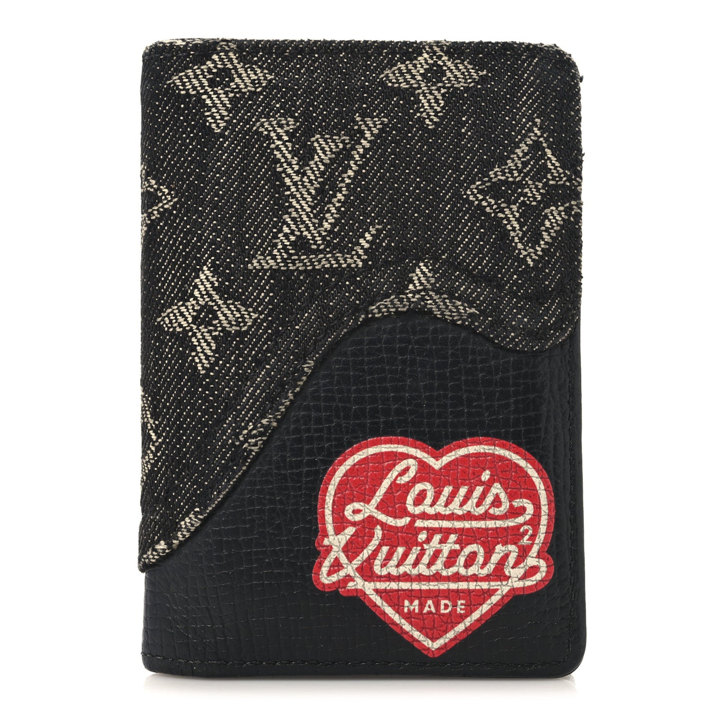 X NIGO Taurillon Monogram Denim Drip Pocket Organizer Black