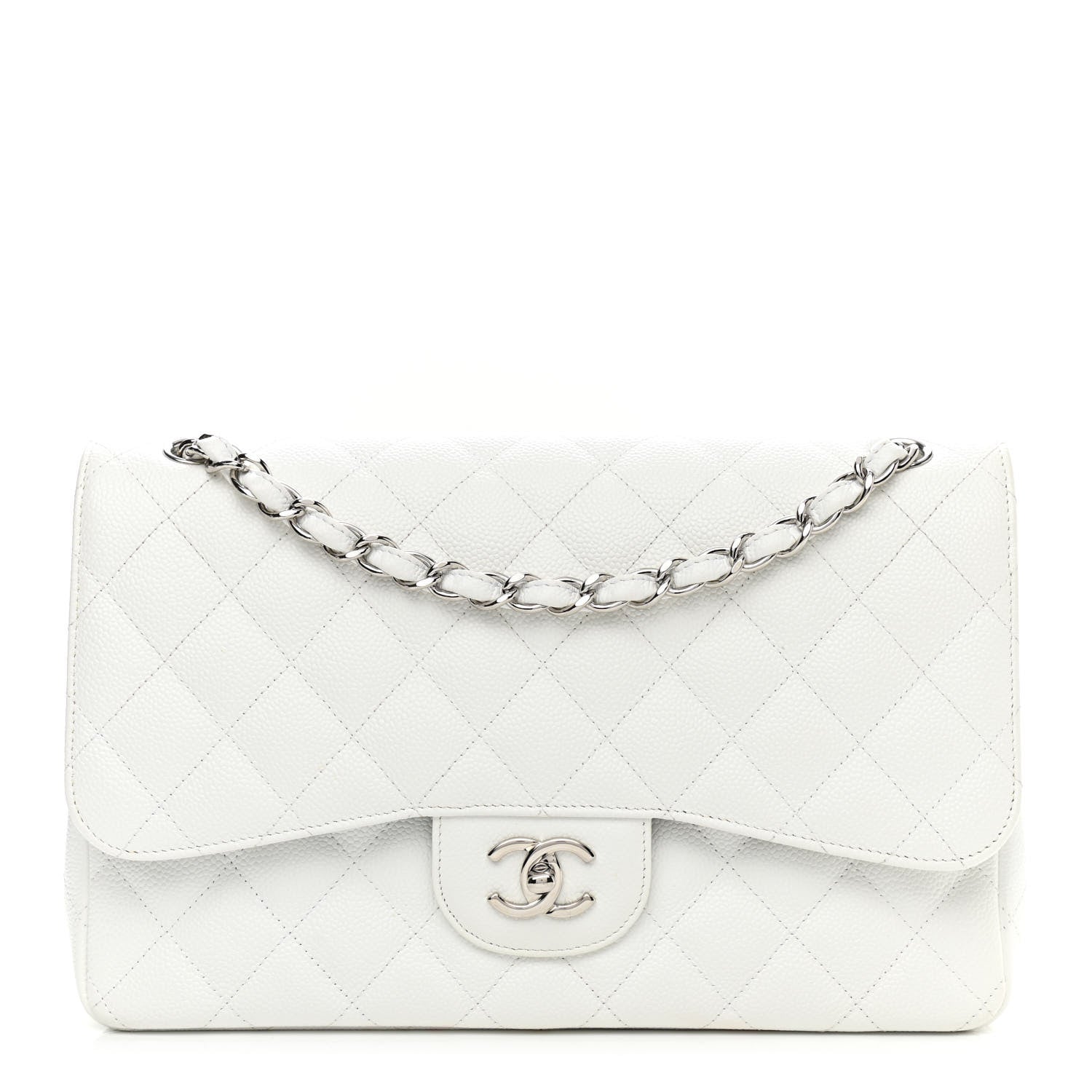 Chanel Caviar Quilted Jumbo Double Flap White 1 of 14