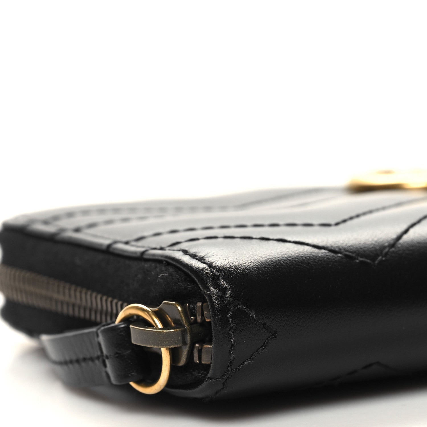 Gucci Calfskin Matelasse GG Marmont Zip Around Wallet Black 9 of 11