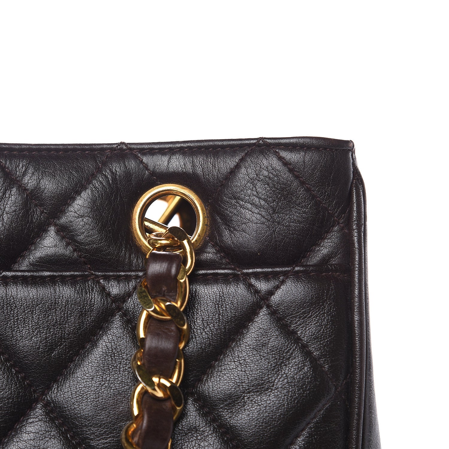Chanel Lambskin Quilted Shopping Tote Dark Brown 13 of 15