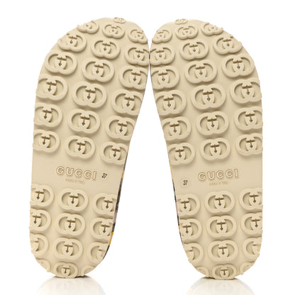 Gucci X PIKARAR Cubic Rubber Monogram Animal Print Womens Interlocking G Platform 42mm Slide Sandals 37 Beige Ebony Multicolor 5 of 9