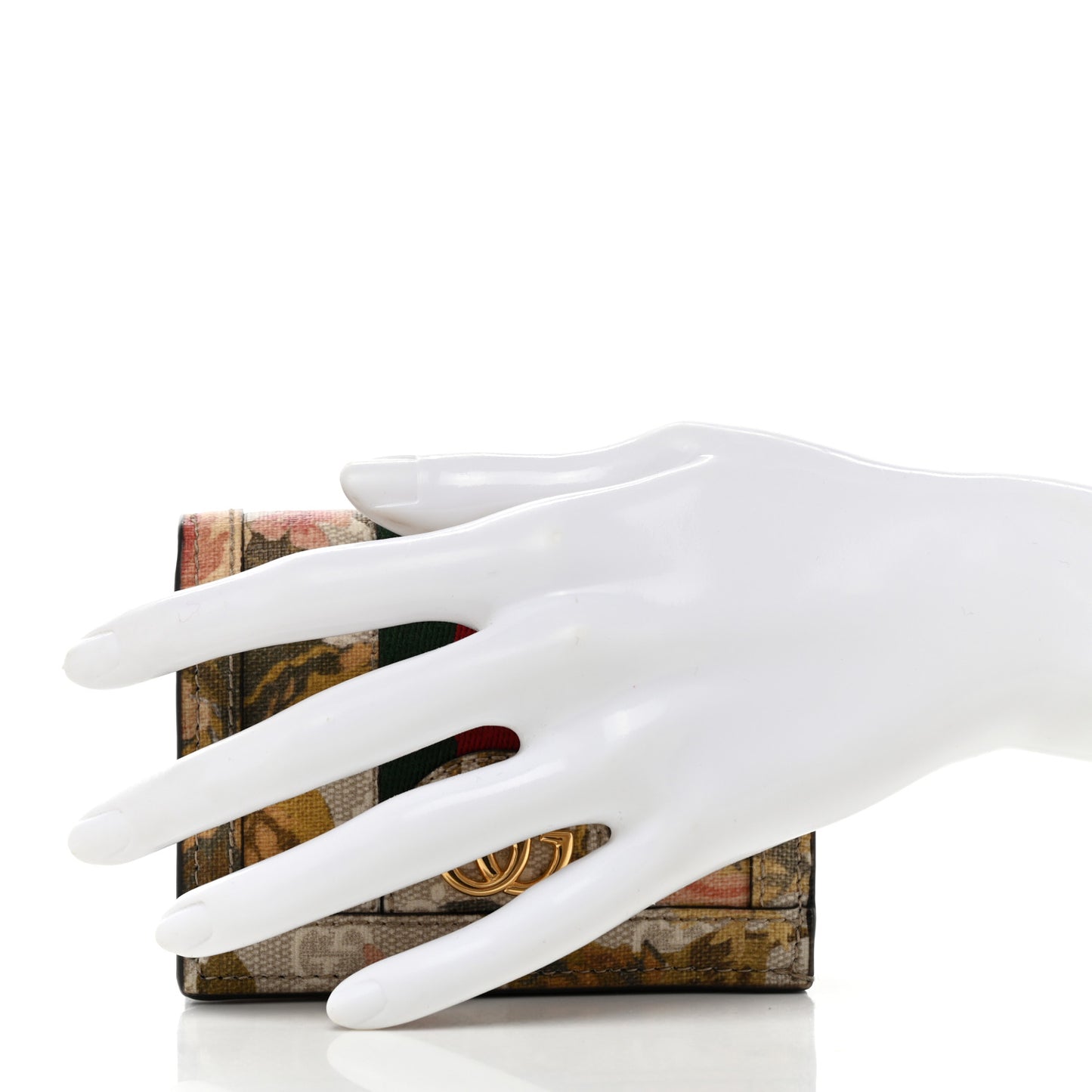 GG Supreme Monogram Water Flora Web Ophidia Card Case Beige White Multicolor