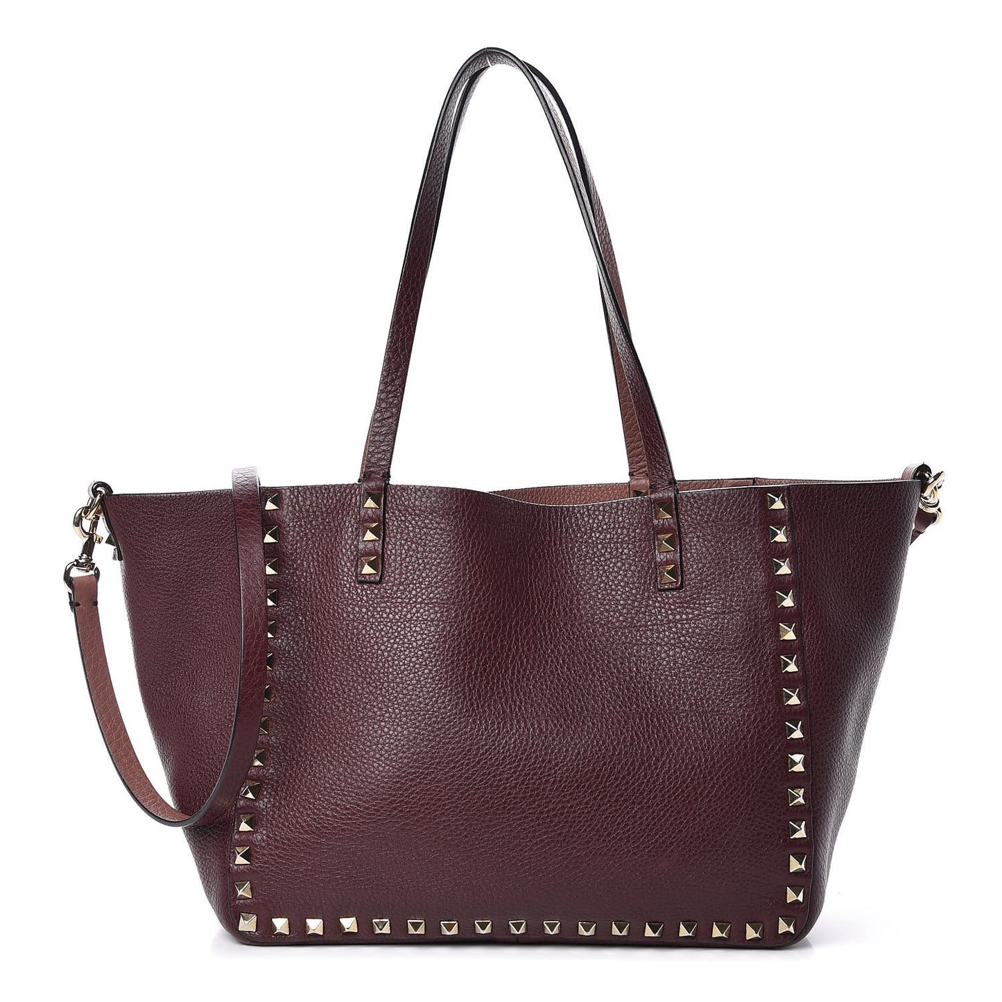 Pebbled Calfskin Small Rockstud Reversible Tote Rubin Blush