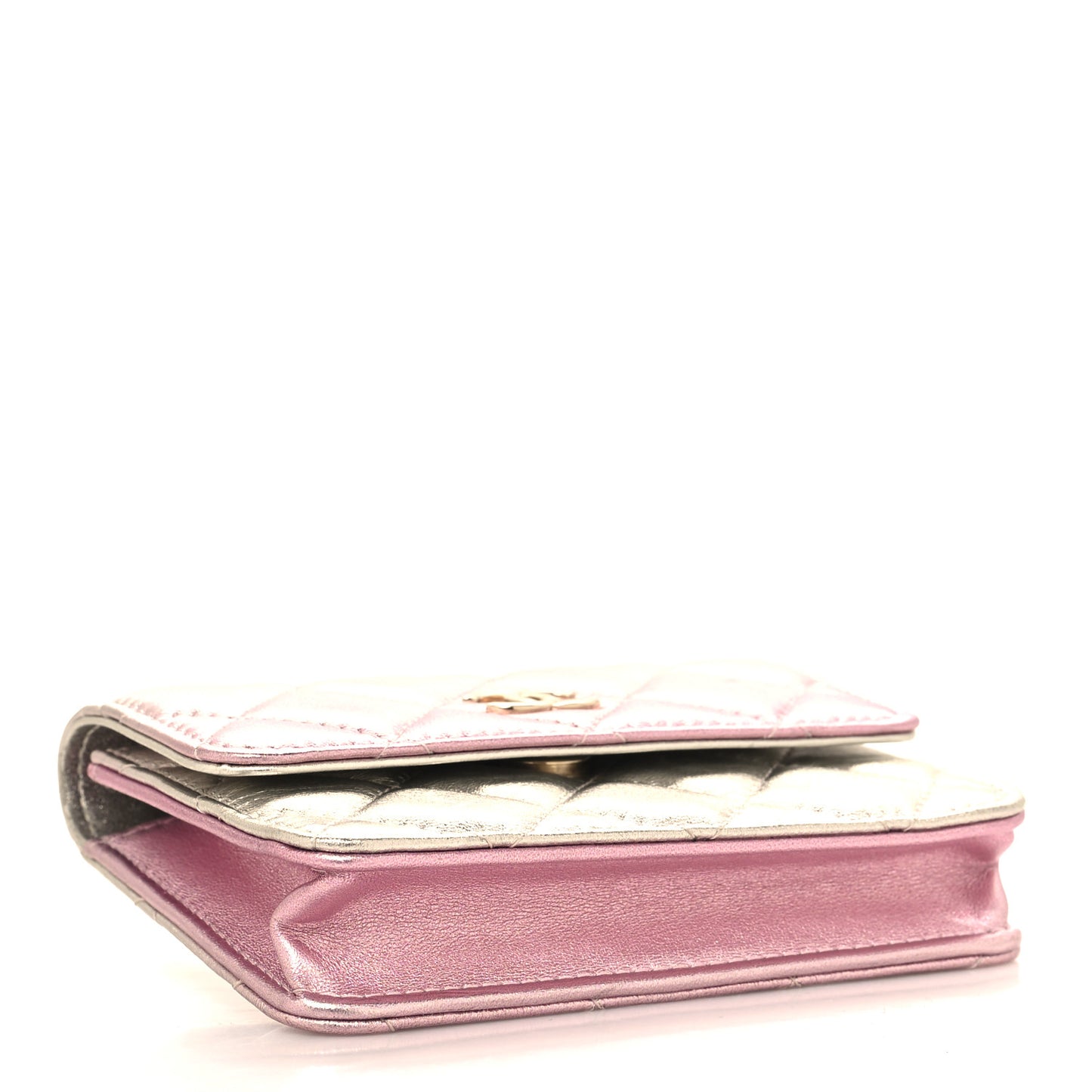 Gradient Metallic Lambskin Quilted Flap Chain Belt Bag Gold Pink