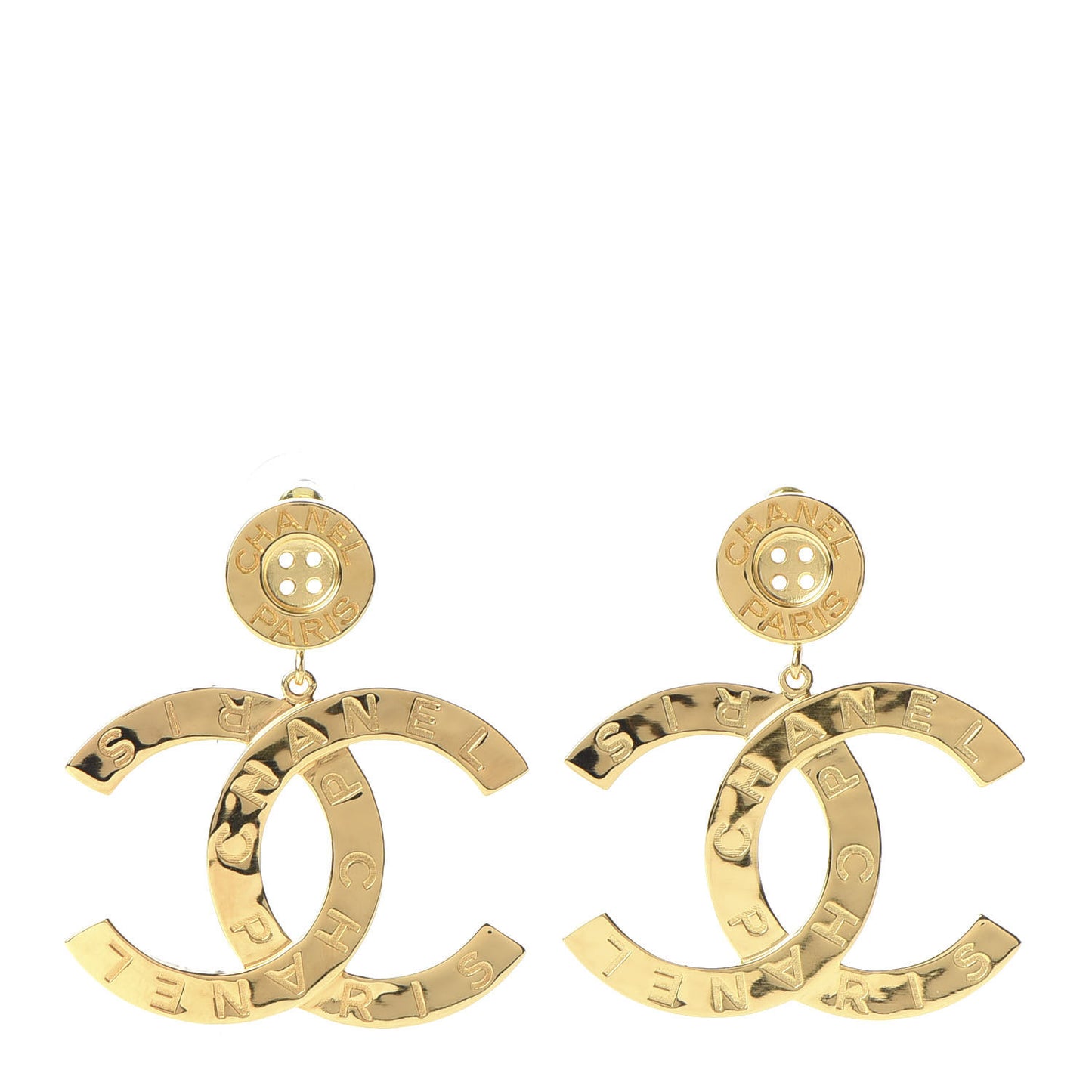 Metal Large Paris Button Earrings Gold