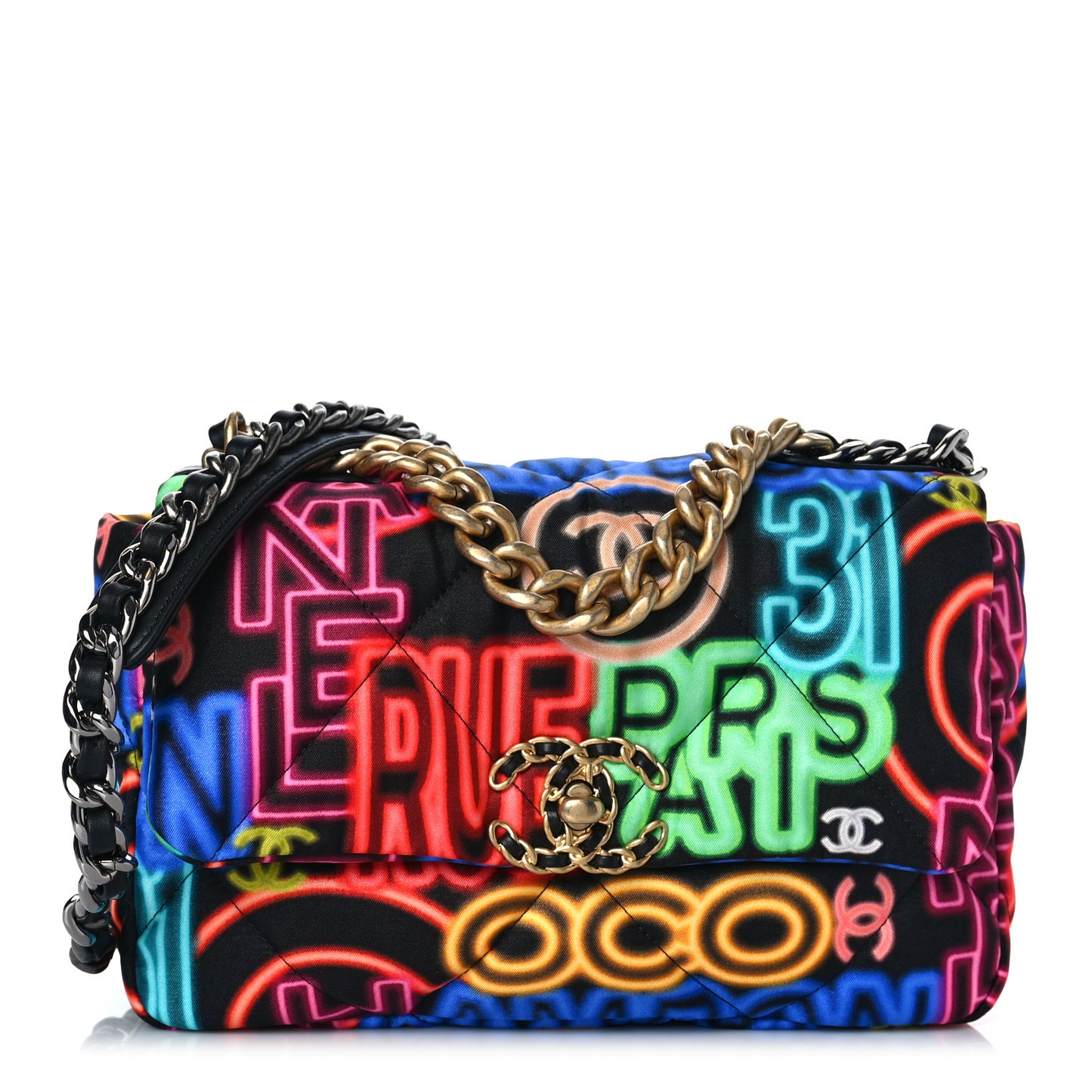 Fabric Printed Medium Chanel 19 Flap Black Multicolor