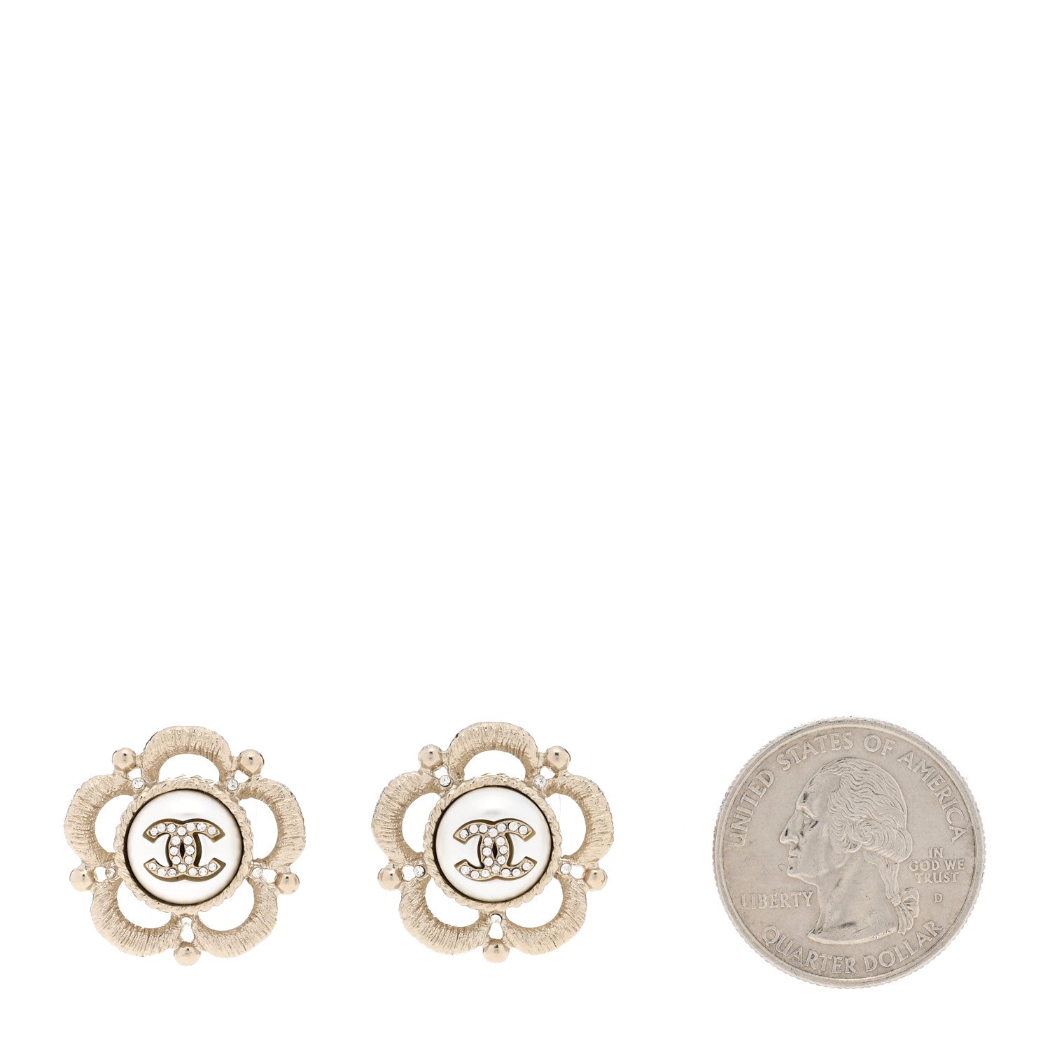 Chanel Flower CC Earrings Beige Gold 2 of 5