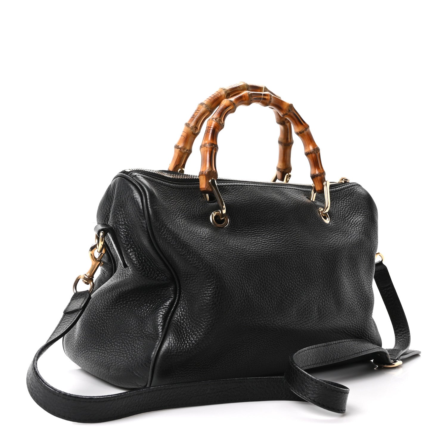 Gucci Pebbled Calfskin Medium Bamboo Shopper Tote Black 3 of 11