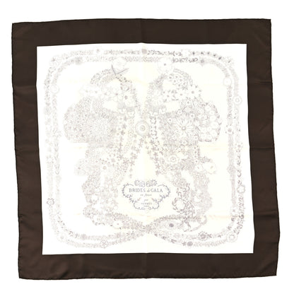 Hermes Silk Brides De Gala En Fleurs Scarf 90 Ebene White Gris Anthracite 1 of 4