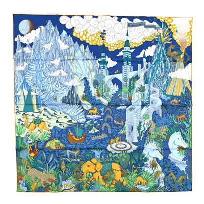 Hermes Silk Cosmographia Universalis Scarf 90 Bleu Nuit Vert Miel 1 of 4