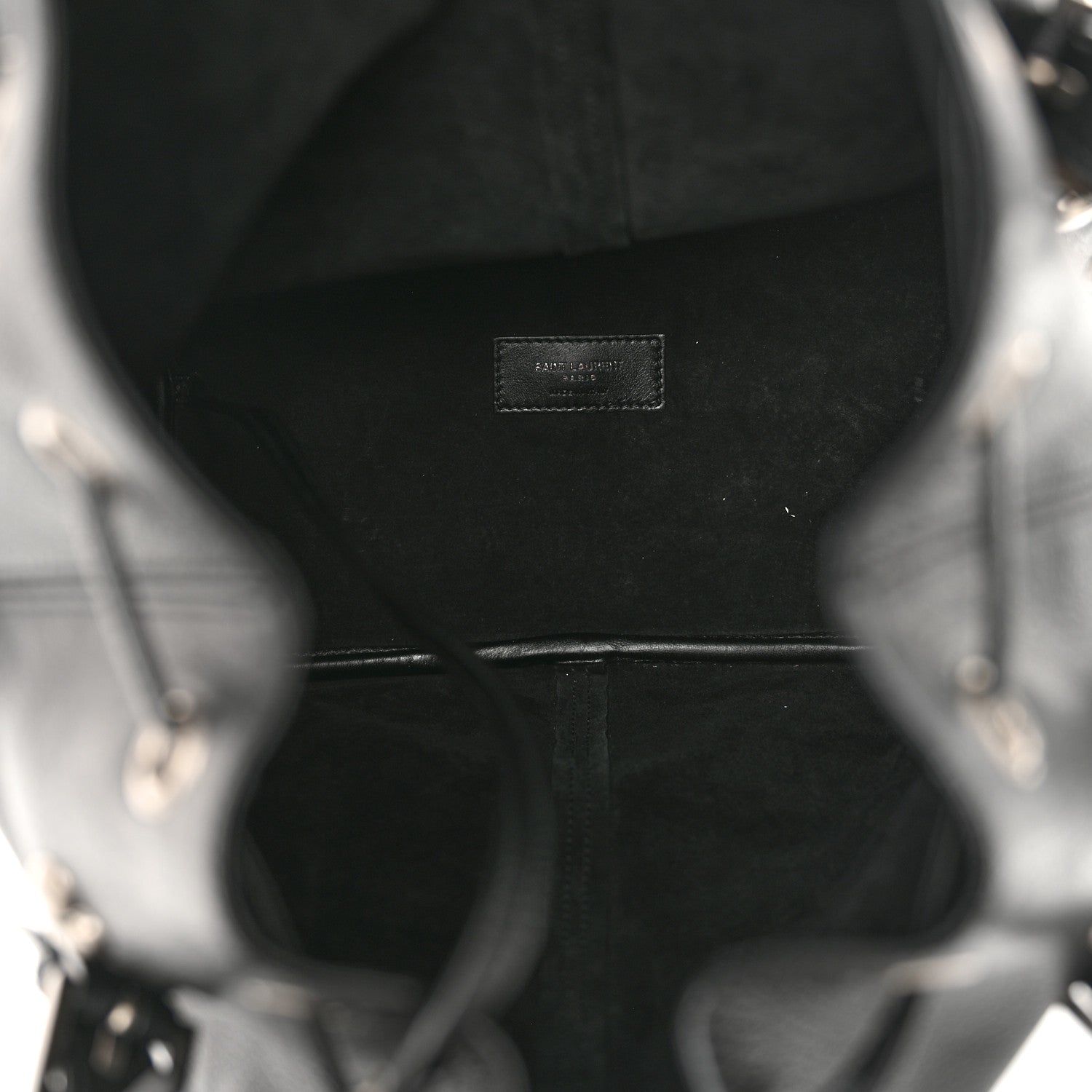 Saint Laurent Lambskin Medium Heart Studded Riva Bucket Bag Black 6 of 11