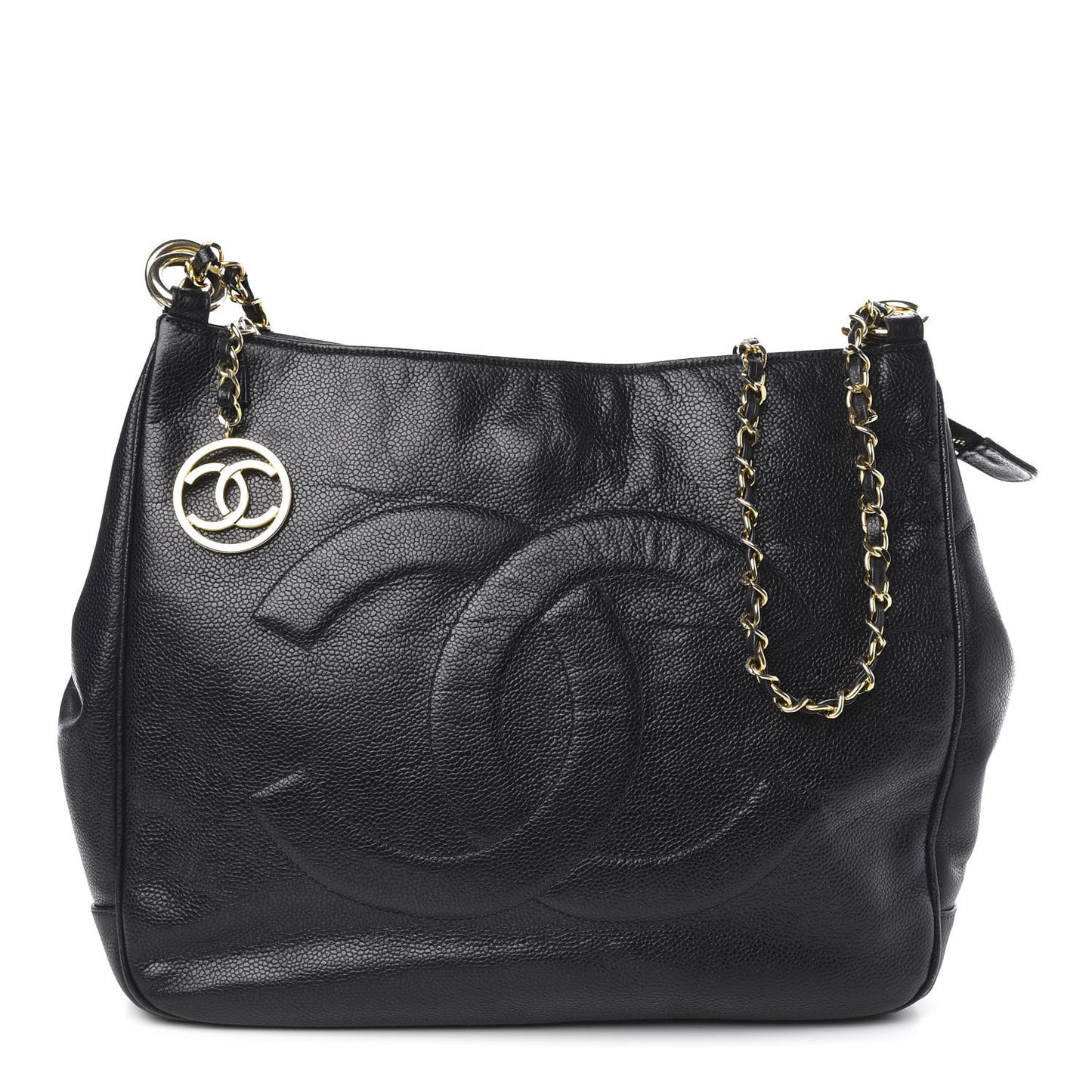 Caviar CC Zip Top Shoulder Bag Black